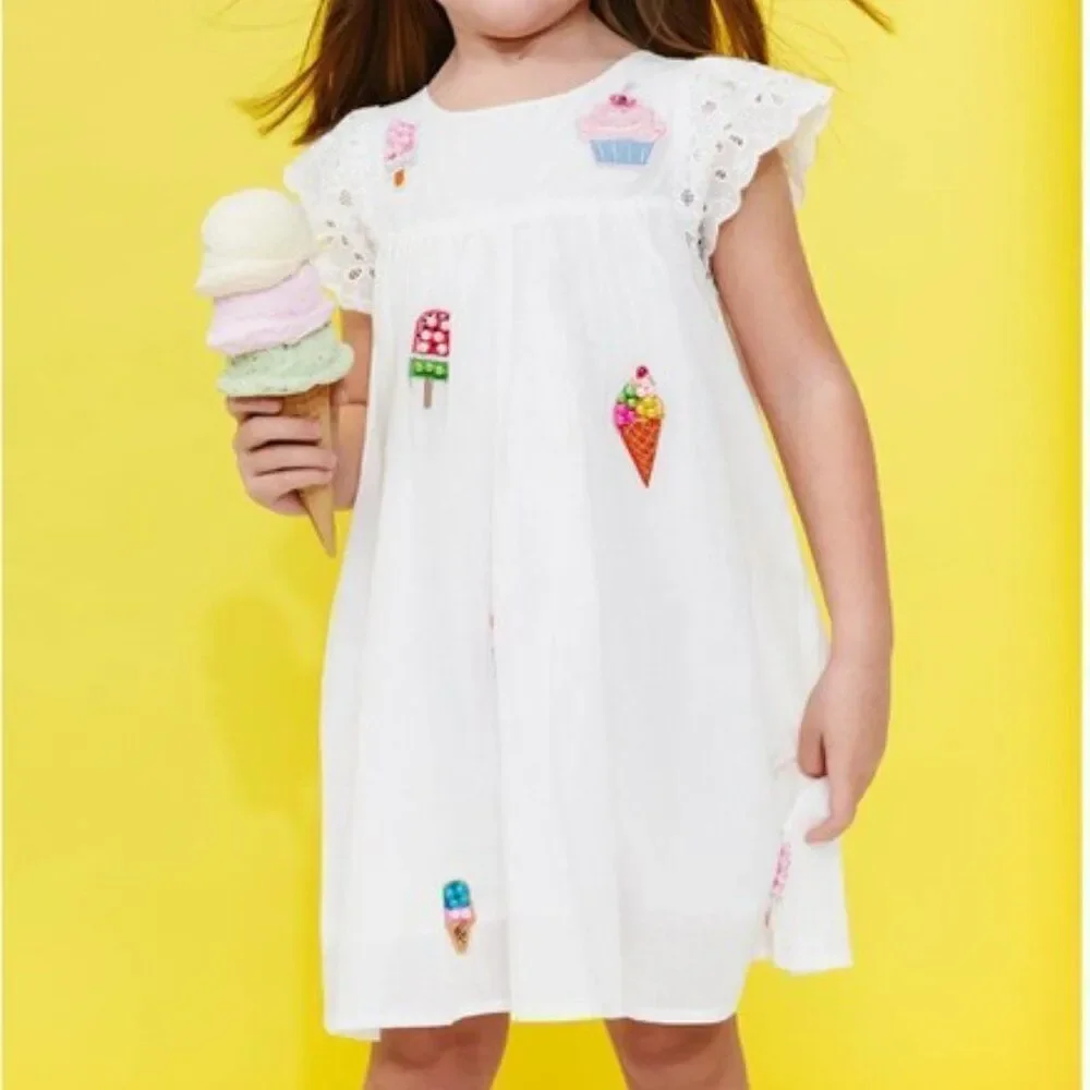 NWT! Lola + The Boys All About the Beaded Ice Cream Ruffle White Dress Size 10Y